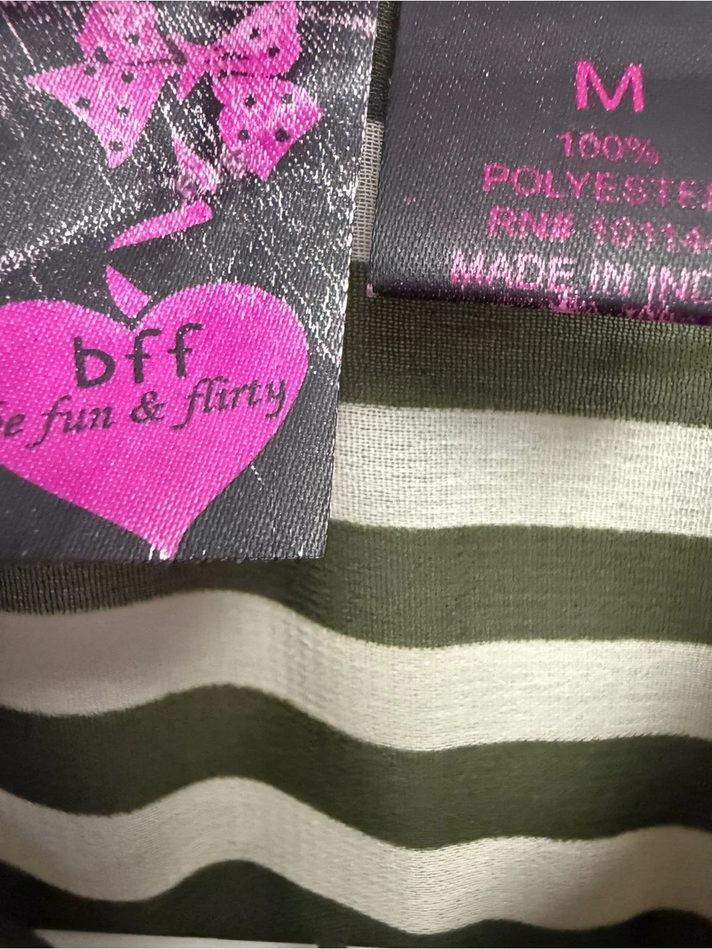 BFF Be Fun and Flirty Sheer Olive/White Blouse ✨Women's MED Pre Owned